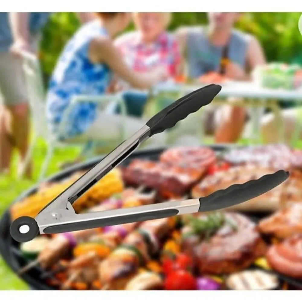ECO QUALITY - NWT Set of 4 Stainless Steel Kitchen Tongs. 8” w/Silicone Tips